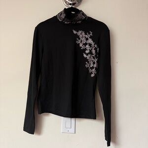 Chic Black Floral Long Sleeve Women's Top